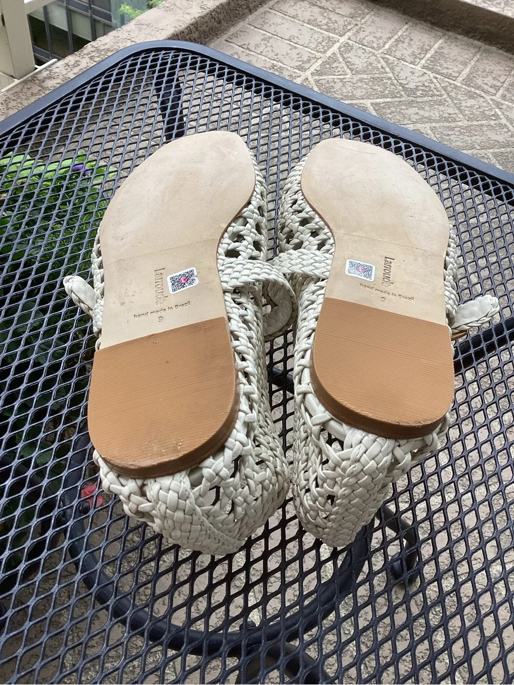 Larroude Woven Mary Jane Dress Shoes for Kids in Cream with Gold Buckle